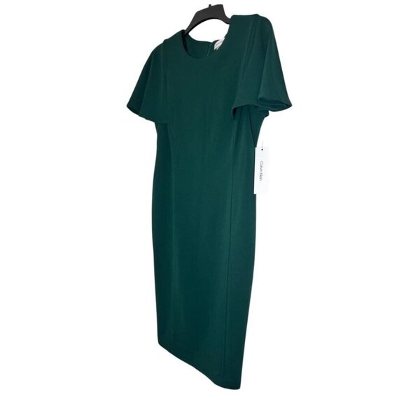Calvin Klein Womens Dark Green Short Flutter Sleeve Sheath Midi Dress Sz 4 New - Picture 3 of 11